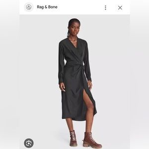 NWOT Rag & Bone Amber Black MIDI 100% Silk Wrap Dress Sz 2
